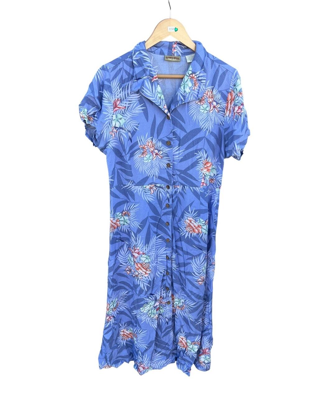 Bungalow Brand Shirt Maxi Dress Short Sleeve Button Front Floral Blue Size 16
